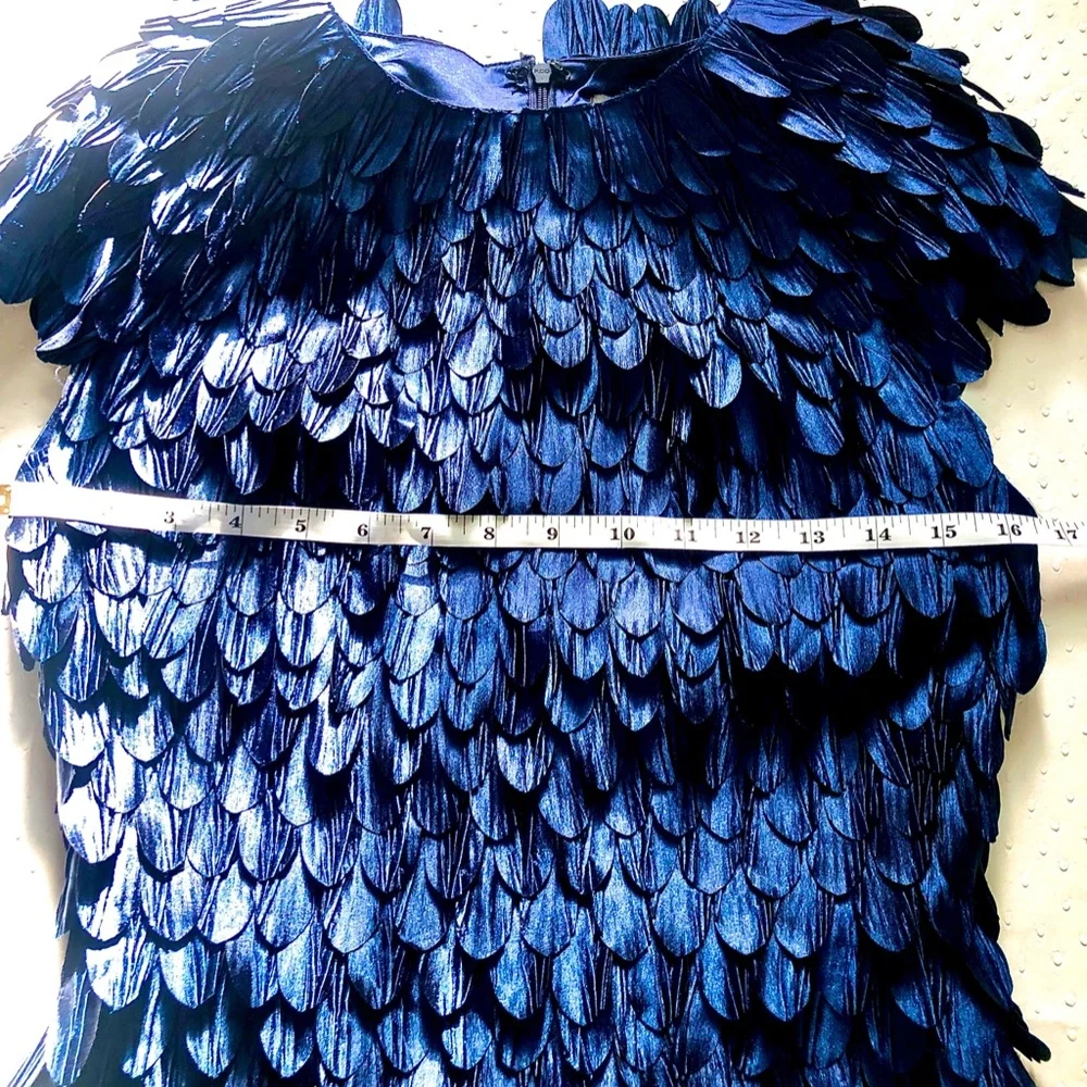 NWT Akira X Ammo The Leafette--Navy Feathered Cocktail Dress, Size S - Picture 8 of 11